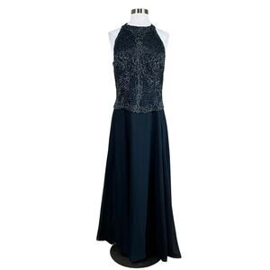 JKara Beaded Chiffon Sleeveless A-Line Evening Gown Blue Size 10 Formal Dress
